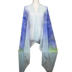 SHEER WOMEN'S FLORAL DRAPE WRAP – 58" x 68" – OPEN NECK SPLIT – ONE SIZE